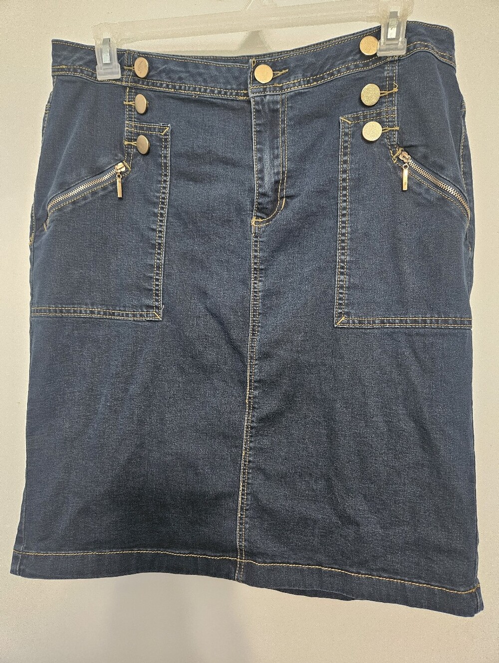 Denim Skirt with Front Pockets - Navy Blue